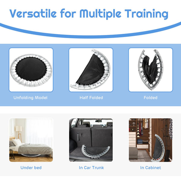 40" Foldable Fitness Trampoline with Safety Pad for Adults and Kids