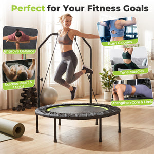 40 Inch Fitness Trampoline for Adults with 2 Resistance Bands-Green