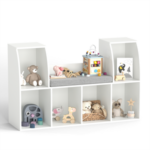40-inch kids bookshelf with reading nook and 6 open cubes in white, perfect for children's storage and organization.