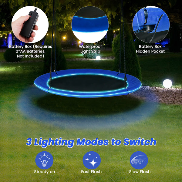 40 Inches Saucer Tree Swing Round with Lights for Kids and Adults