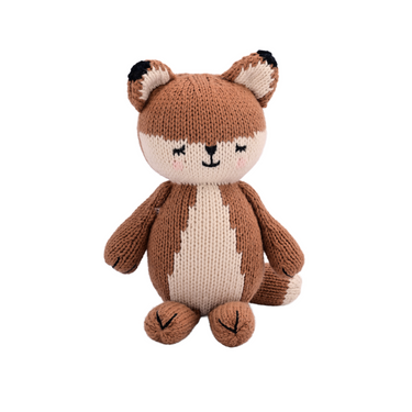 Soft baby fox knit doll, perfect for cuddles and playtime, ideal gift for infants and toddlers.