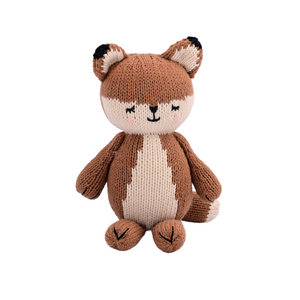 Soft baby fox knit doll, perfect for cuddles and playtime, ideal gift for infants and toddlers.