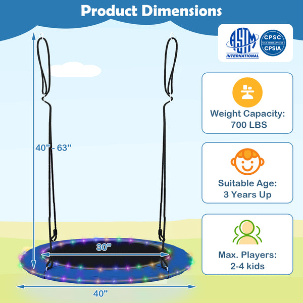 40 Inches Saucer Tree Swing Round with Lights for Kids and Adults