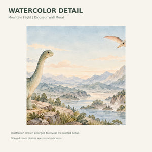 Watercolor Mountain Dinosaur Wall Mural, image 4