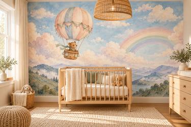 Watercolor Bear Hot Air Balloon Wall Mural, image 1