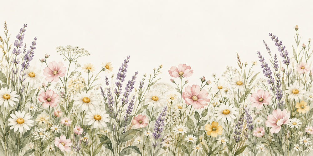 Watercolor Lavender Wildflowers Wall Mural, image 1
