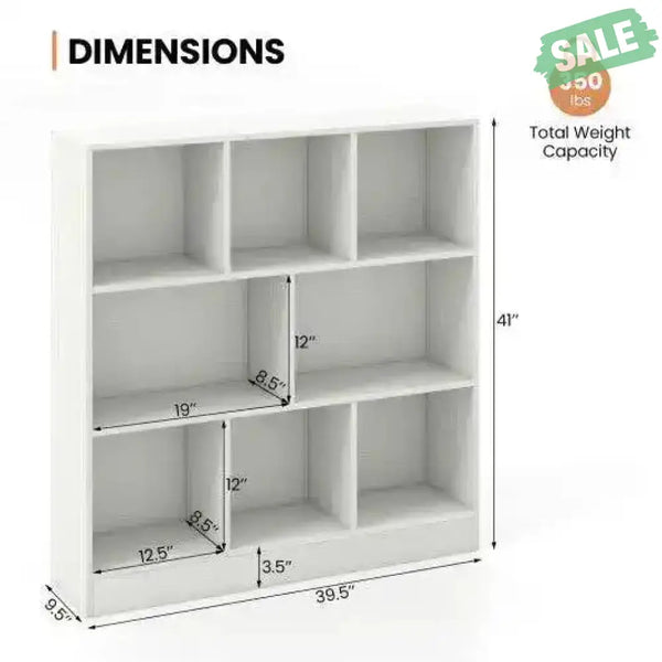 41 Inches 8-Cube Freestanding Bookcase for Kids-White White Kids Storage