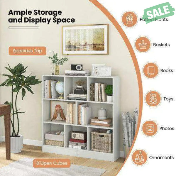 41 Inches 8-Cube Freestanding Bookcase for Kids-White White Kids Storage