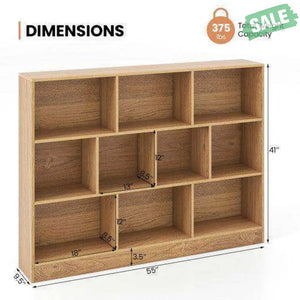 41 inches Wooden Toy Storage Organizer with 10 Cubes for Classroom Daycare Nursery Kindergarten-Natural Natural Kids