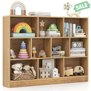 41 inches Wooden Toy Storage Organizer with 10 Cubes for Classroom Daycare Nursery Kindergarten-Natural Natural Kids