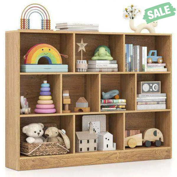 41 inches Wooden Toy Storage Organizer with 10 Cubes for Classroom Daycare Nursery Kindergarten-Natural Natural Kids