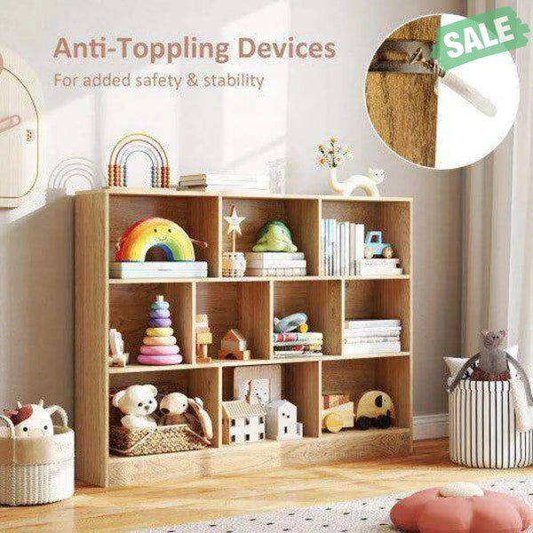 41 inches Wooden Toy Storage Organizer with 10 Cubes for Classroom Daycare Nursery Kindergarten-Natural Natural Kids