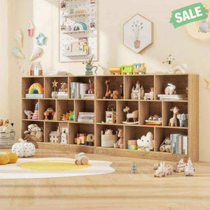 41 inches Wooden Toy Storage Organizer with 10 Cubes for Classroom Daycare Nursery Kindergarten-Natural Natural Kids