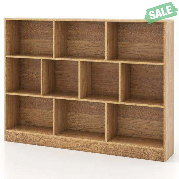 41 inches Wooden Toy Storage Organizer with 10 Cubes for Classroom Daycare Nursery Kindergarten-Natural Natural Kids