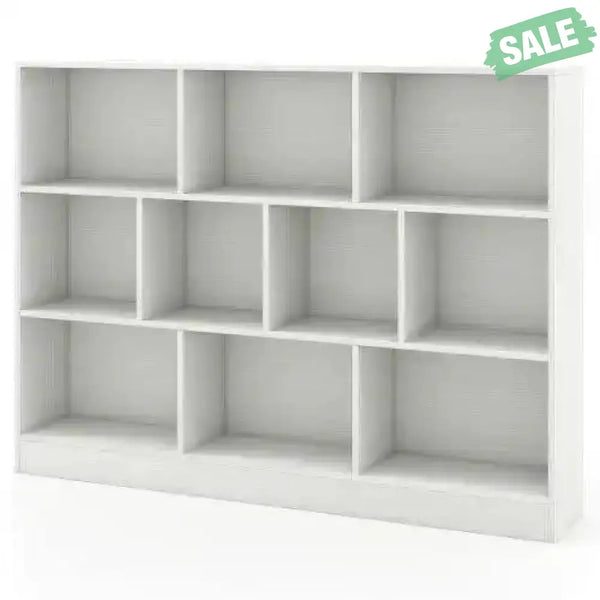 41 inches Wooden Toy Storage Organizer with 10 Cubes for Classroom Daycare Nursery Kindergarten-White