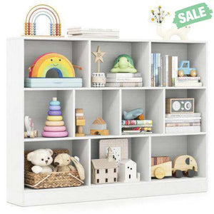 41 inches Wooden Toy Storage Organizer with 10 Cubes for Classroom Daycare Nursery Kindergarten-White