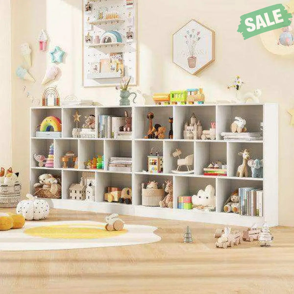 41 inches Wooden Toy Storage Organizer with 10 Cubes for Classroom Daycare Nursery Kindergarten-White