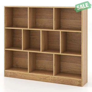 41 inches Wooden Toy Storage Organizer with 10 Cubes for Kids-Natural