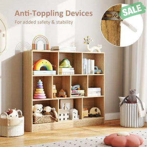 41 inches Wooden Toy Storage Organizer with 10 Cubes for Kids-Natural