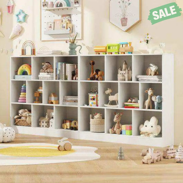 41 inches Wooden Toy Storage Organizer with 10 Cubes for Kids-White White Kids Storage