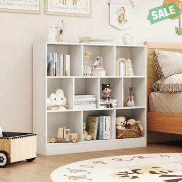 41 inches Wooden Toy Storage Organizer with 10 Cubes for Kids-White White Kids Storage