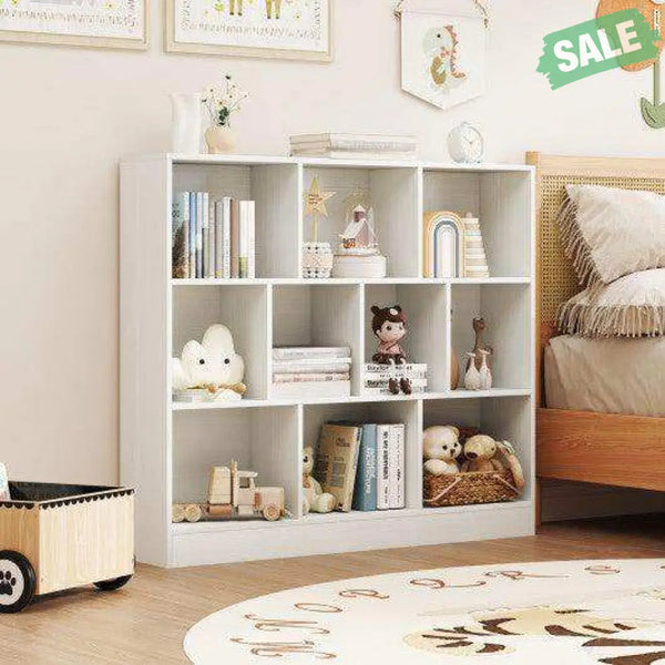 41 inches Wooden Toy Storage Organizer with 10 Cubes for Kids-White White Kids Storage