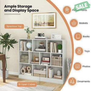 41 inches Wooden Toy Storage Organizer with 10 Cubes for Kids-White White Kids Storage