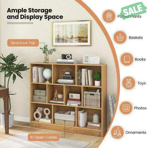 41 inches Wooden Toy Storage Organizer with 10 Cubes for Kids-White White Kids Storage