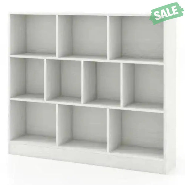 41 inches Wooden Toy Storage Organizer with 10 Cubes for Kids-White White Kids Storage