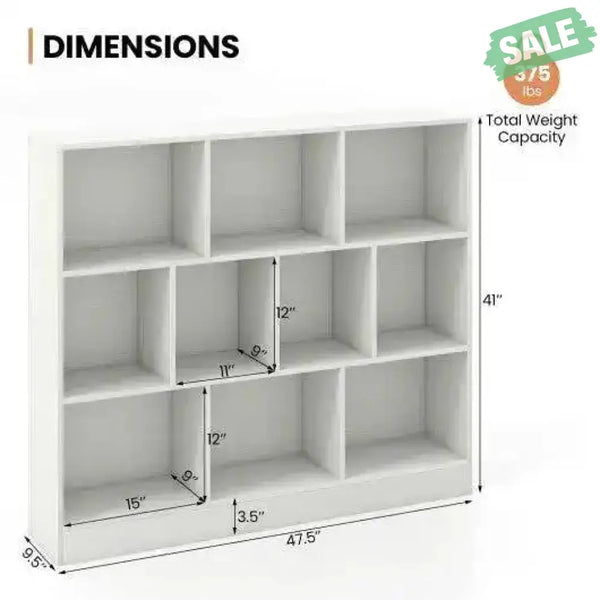 41 inches Wooden Toy Storage Organizer with 10 Cubes for Kids-White White Kids Storage
