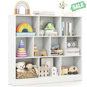 41 inches Wooden Toy Storage Organizer with 10 Cubes for Kids-White White Kids Storage