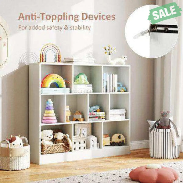 41 inches Wooden Toy Storage Organizer with 10 Cubes for Kids-White White Kids Storage