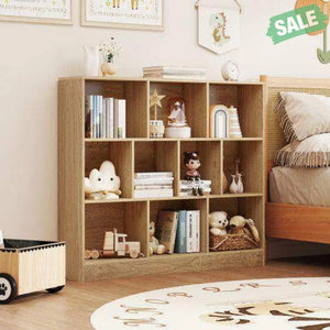 41 inches Wooden Toy Storage Organizer with 10 Cubes for Kids-White White Kids Storage