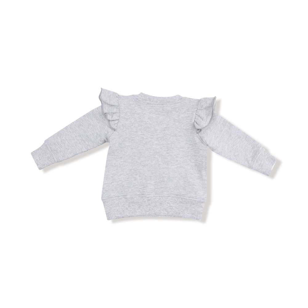 Varsity - Light Grey - Ruffle Sweatshirt with Love Patch