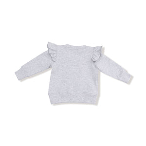 Varsity - Light Grey - Ruffle Sweatshirt with Love Patch