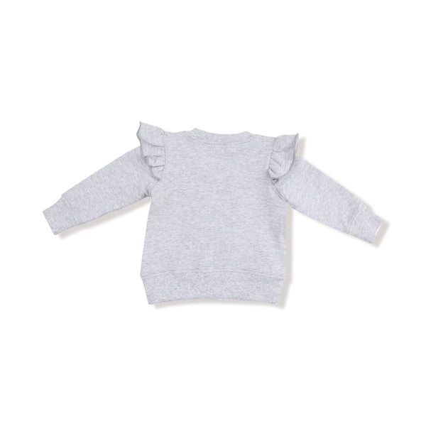 Varsity - Light Grey - Ruffle Sweatshirt with Love Patch