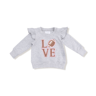 Varsity - Light Grey - Ruffle Sweatshirt with Love Patch