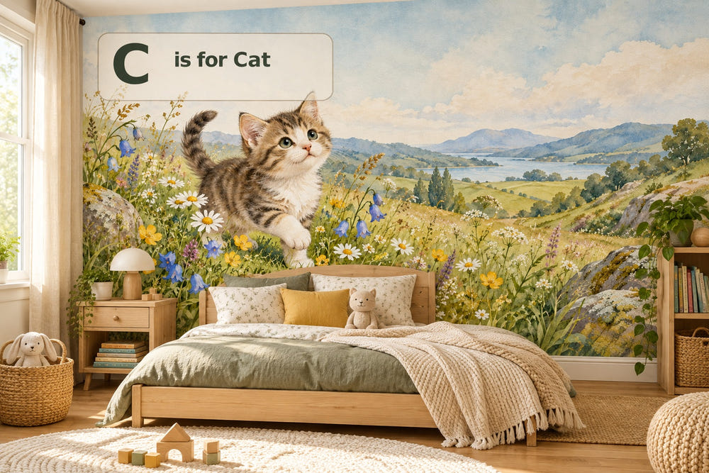 Watercolor C is for Cat Alphabet Wall Mural, image 1