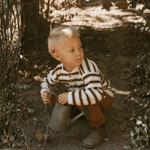 Organic Henley Tee - Cocoa Stripe