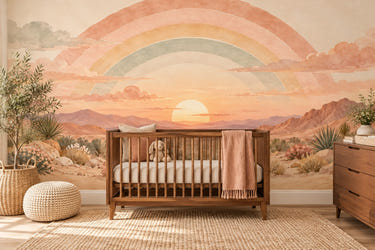 Watercolor Desert Sunset Rainbow Wall Mural, image 1