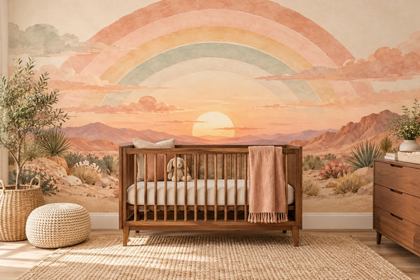 Watercolor Desert Sunset Rainbow Wall Mural, image 1