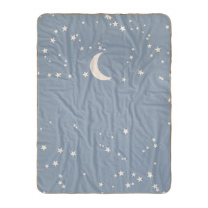 Personalize the Moon and Stars sherpa baby blanket in dusty blue with your baby's name