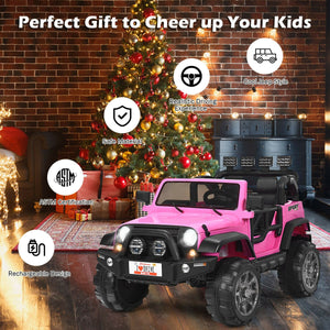 12V 2-seater ride-on car truck with remote control and storage, perfect for outdoor fun and adventures for kids.