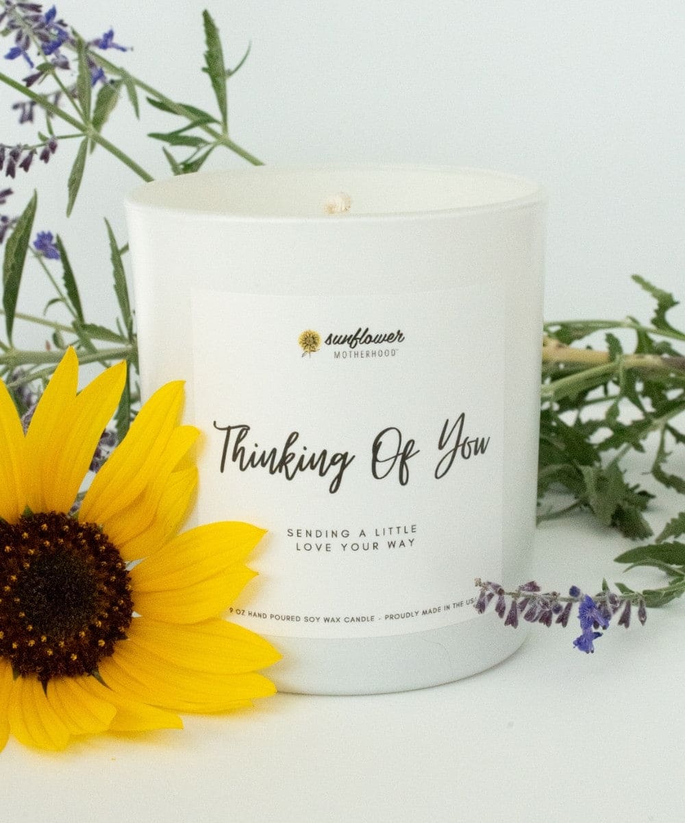 "Thinking Of You Candle - soothing scented candle for a calming ambiance in baby’s nursery."