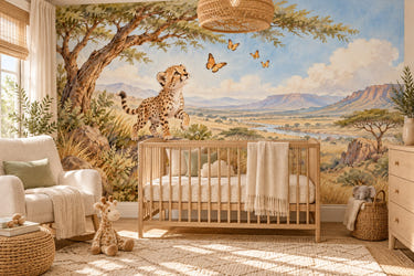 Watercolor Cheetah Cub Safari Wall Mural, image 1