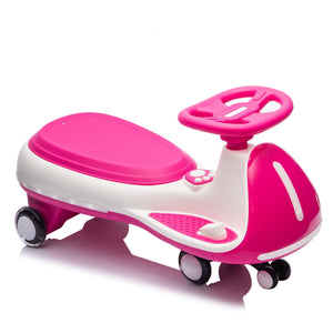 12V Electric Wiggle Ride On Car with dual motors and LED lights, angled view showcasing its fun design and features.