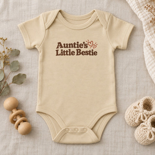 Auntie's Little Bestie baby bodysuit in natural