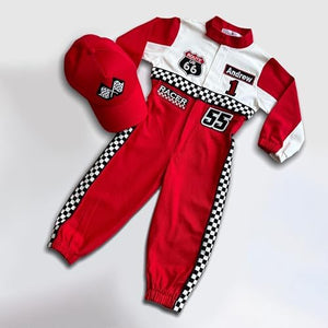 Handmade Race Car Driver Costume for Toddlers, Long Sleeve Racer Suit with Name and Number
