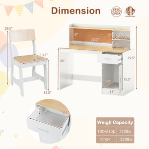 Kids Study Desk and Chair Set Student Table and Chair-Natural