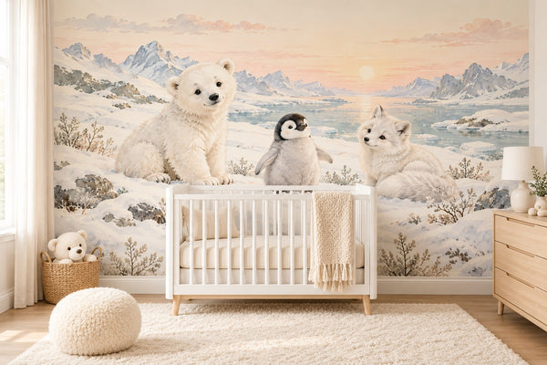 Watercolor Arctic Animals Wall Mural, image 1